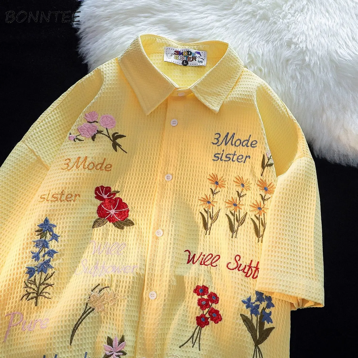 Summer Clothing Holiday - Camisas con bordado Floral de gofre