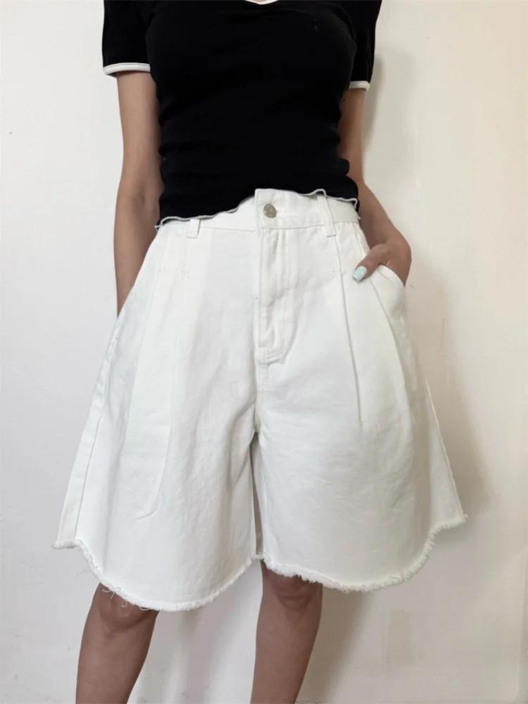 Summer Clothing Y2K - Pantalones Cortos Vaqueros Holgados Plisados de