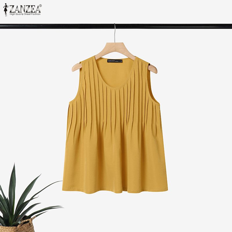 Summer Clothing Holiday - ZANZEA-Top sin mangas con volantes para