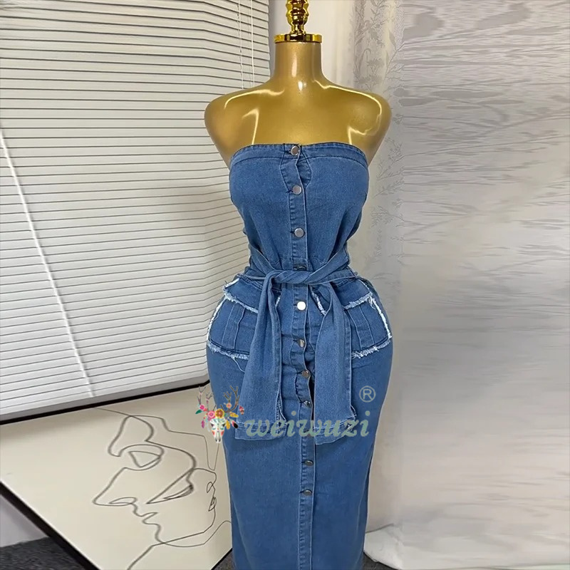 Summer Clothing Y2K - Vestido vaquero retro sin tirantes para