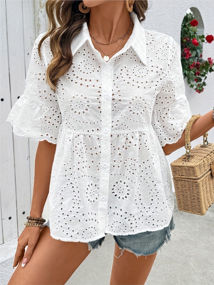 Camisa hueca de flores con gan - Summer Clothing Holiday reseña y precio