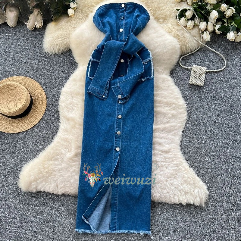 Vestido vaquero retro sin tira - Summer Clothing Y2K reseña y precio